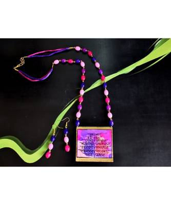 Pink metallic Brass   Necklace   pair of earrings & free gift 1
