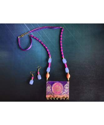 Purple metallic Brass   Necklace   pair of earrings & free gift 1