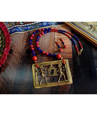 Multicolor teracotta and dokra Brass   Necklace   pair of earrings & free gift 1