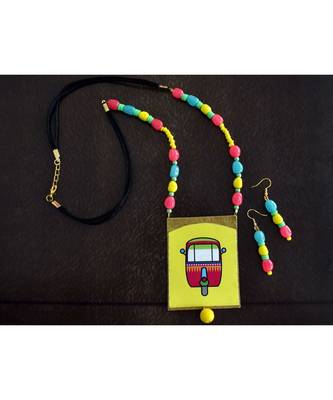 Yellow metallic Brass   Necklace   pair of earrings & free gift 1