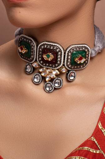 Green Yellow Gold Brass kundanNecklace
