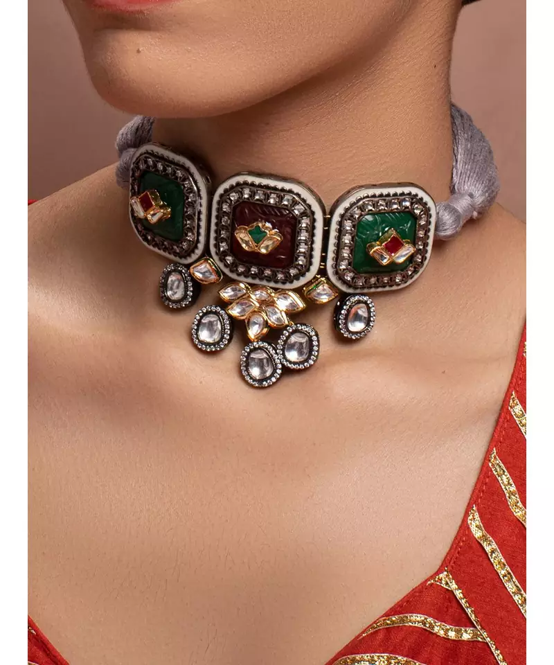 Green Yellow Gold Brass kundanNecklace
