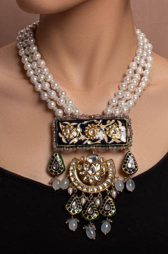 Gold Yellow Gold Brass kundanNecklace