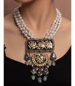 Green Red Gold Tone Kundan Beaded Necklace With Pearls