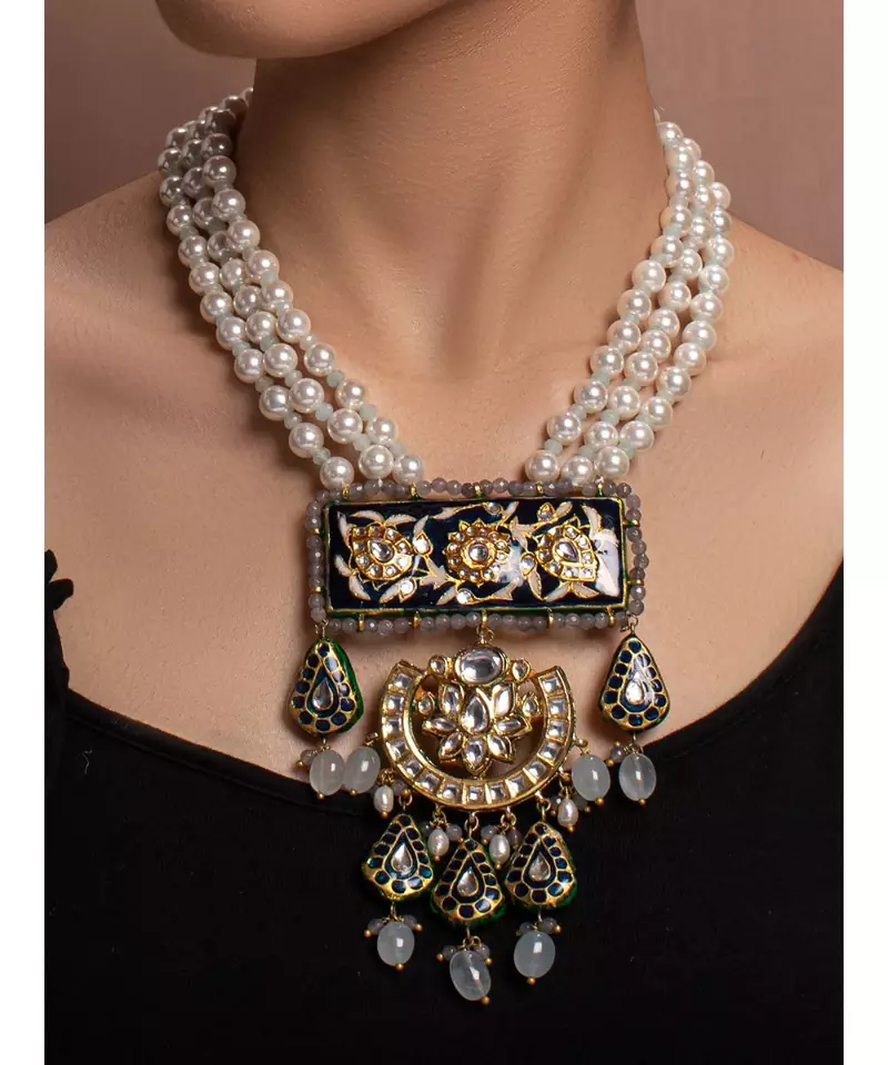 Gold Yellow Gold Brass kundanNecklace