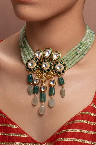 Green Yellow Gold Brass kundanNecklace