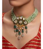 Green Gold Tone Kundan Beaded Necklace