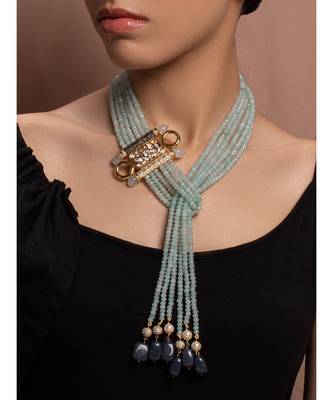 Blue Yellow Gold Brass kundanNecklace 1