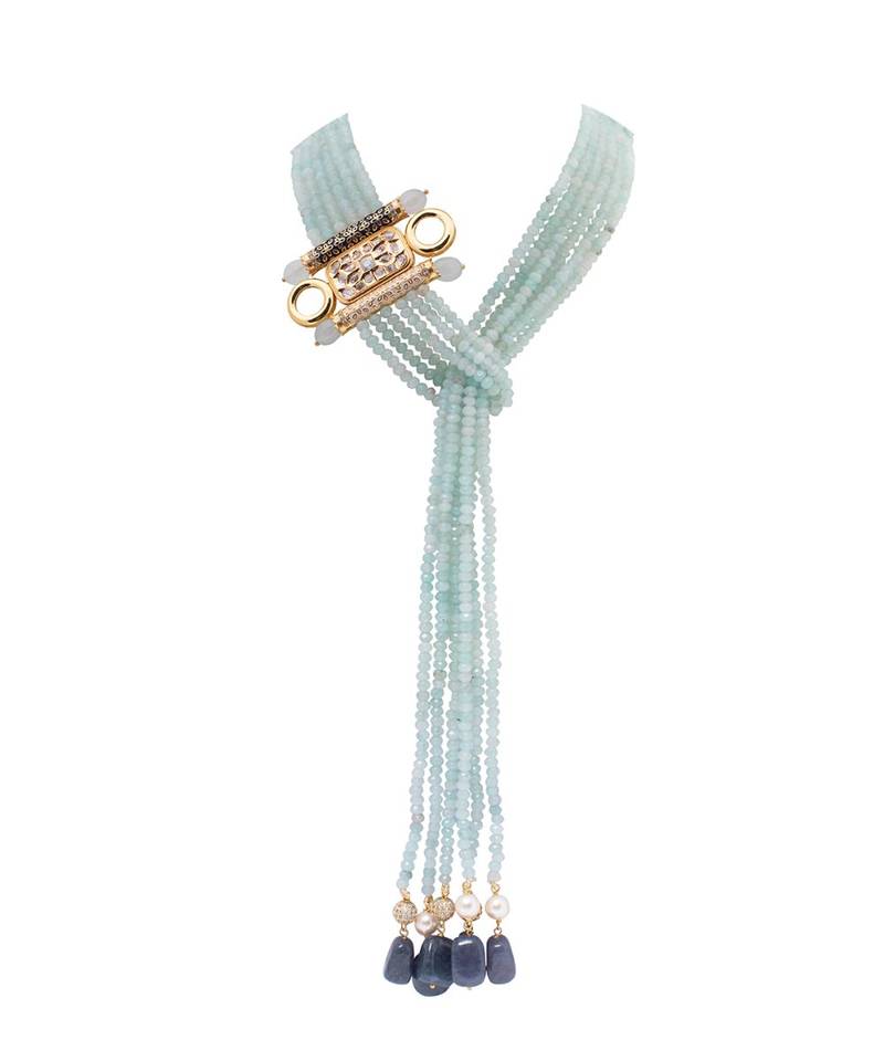 Blue Yellow Gold Brass kundanNecklace