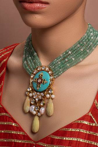 Green Yellow Gold Brass kundanNecklace