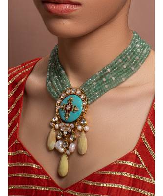 Green Turquoise Kundan Beaded Necklace 1