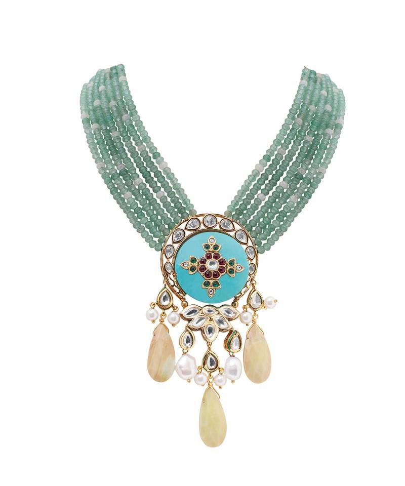 Green Turquoise Kundan Beaded Necklace