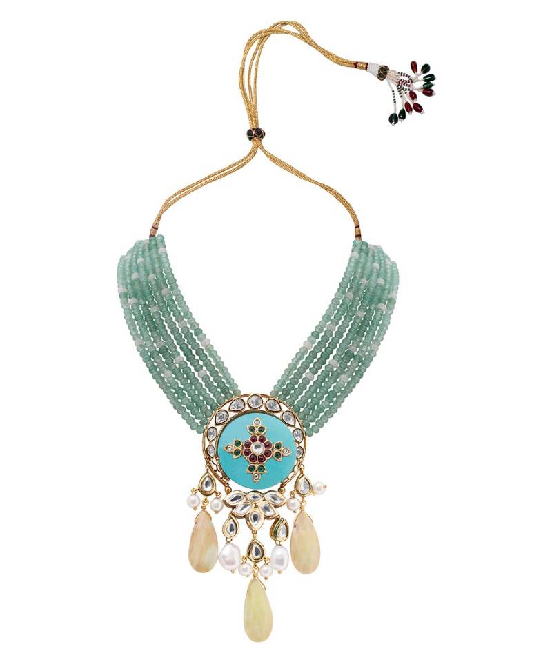 Green Turquoise Kundan Beaded Necklace