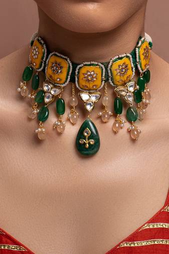 Ocre Yellow Gold Brass kundanNecklace