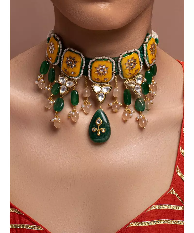 Ocre Yellow Gold Brass kundanNecklace