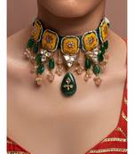 Mustard Green Gold Tone Kundan Enameled Choker Necklace