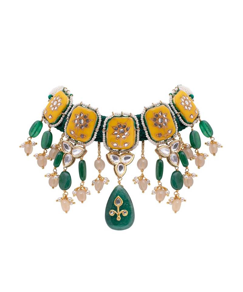 Ocre Yellow Gold Brass kundanNecklace