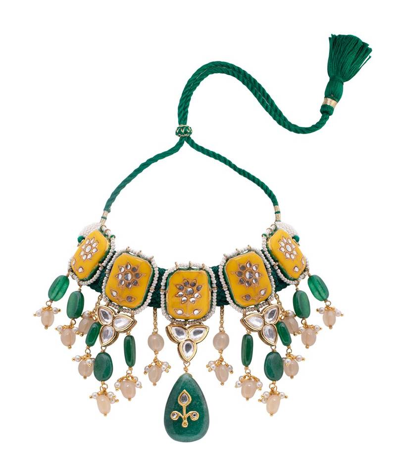 Ocre Yellow Gold Brass kundanNecklace