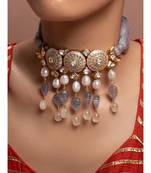 Grey Yellow Gold Brass kundanNecklace