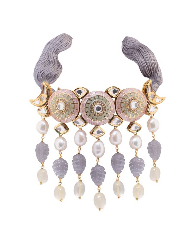 Grey Yellow Gold Brass kundanNecklace