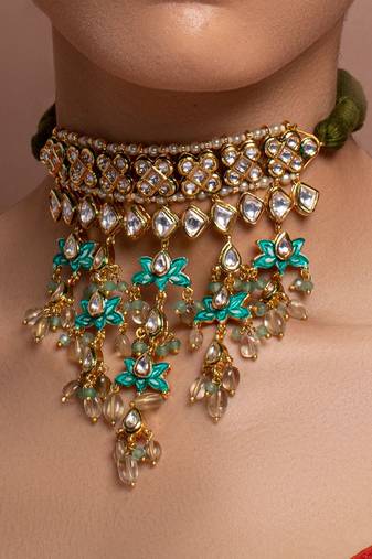 Green Yellow Gold Brass kundanNecklace