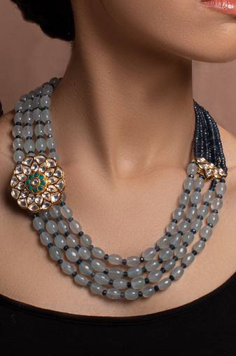 Blue Yellow Gold Brass kundanNecklace