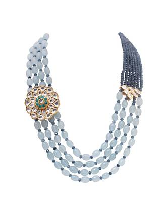 Blue Grey Gold Tone Kundan Beaded Necklace 2