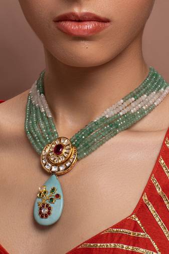 Green Yellow Gold Brass kundanNecklace
