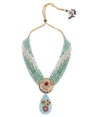 Green Turquoise Gold Tone Kundan Beaded Necklace 3