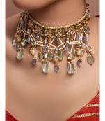White Blue Gold Tone Kundan Beaded Necklace Choker Necklace