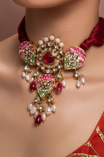 Red Yellow Gold Brass kundanNecklace