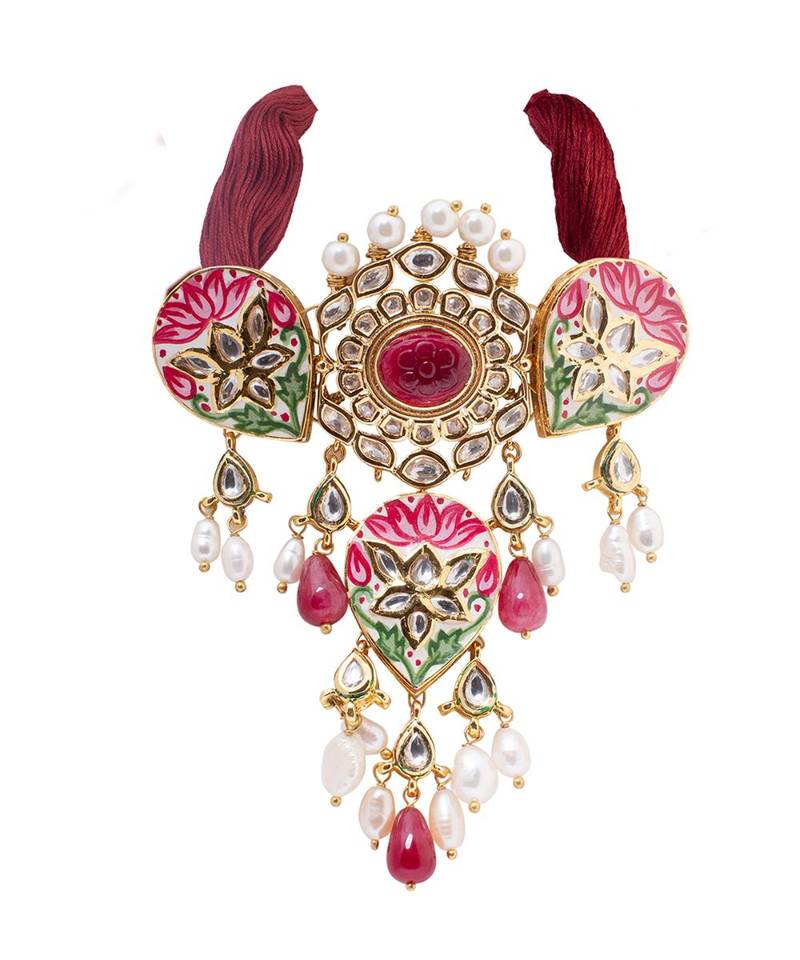 Red Yellow Gold Brass kundanNecklace