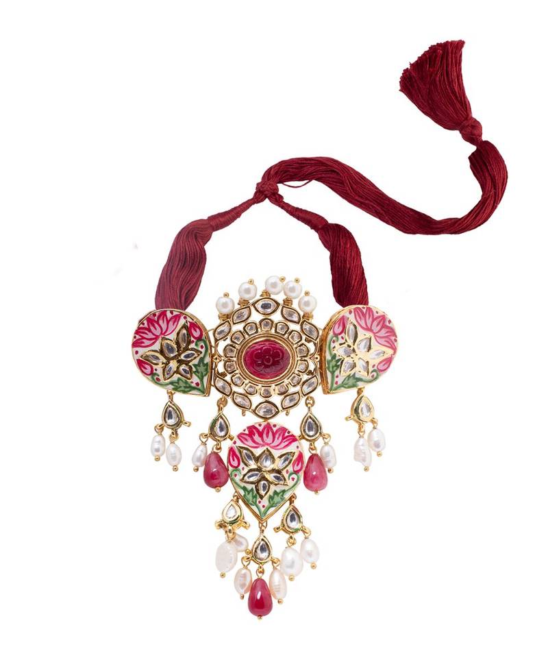 Red Yellow Gold Brass kundanNecklace