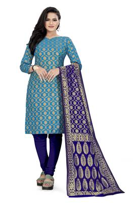 Sky-blue woven banarasi silk salwar 1