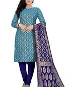 Sky-blue woven banarasi silk salwar