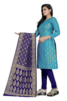 Sky-blue woven banarasi silk salwar 2