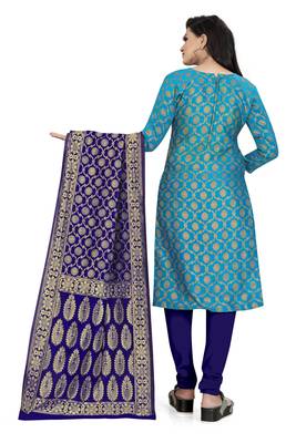 Sky-blue woven banarasi silk salwar 3
