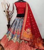 Grey Banarasi Brocade silk Lehenga Choli with pure zari work Semi Stitched