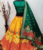 Yellow Banarasi Brocade silk Lehenga Choli with pure zari work Semi Stitched