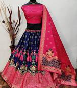 Blue Banarasi Brocade silk Lehenga Choli with pure zari work Semi Stitched