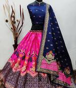 Pink Banarasi Brocade silk Lehenga Choli with pure zari work Semi Stitched