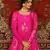 Deep pink metallic foilage Taffeta Evening Long Gown
