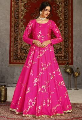 Deep pink metallic foilage Taffeta Evening Long Gown 3