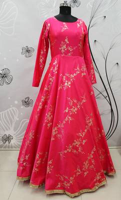 Deep pink metallic foilage Taffeta Evening Long Gown 5