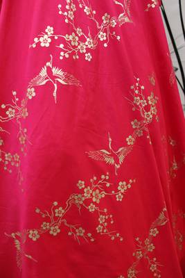 Deep pink metallic foilage Taffeta Evening Long Gown 7