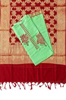 Green hand embroidery cotton poly salwar