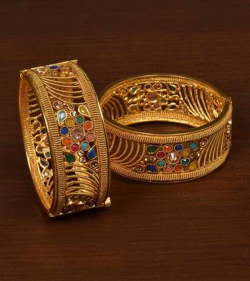 Stone Embellished Copper Made Gheru Adjustable Bangles BD460 1