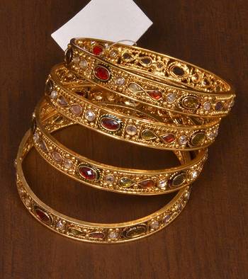 Stone Embellished Copper Made Gheru Bangles BD461 1