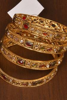 Stone Embellished Copper Made Gheru Bangles BD461