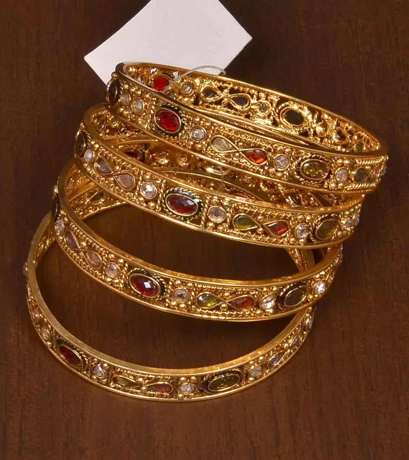 Stone Embellished Copper Made Gheru Bangles BD461